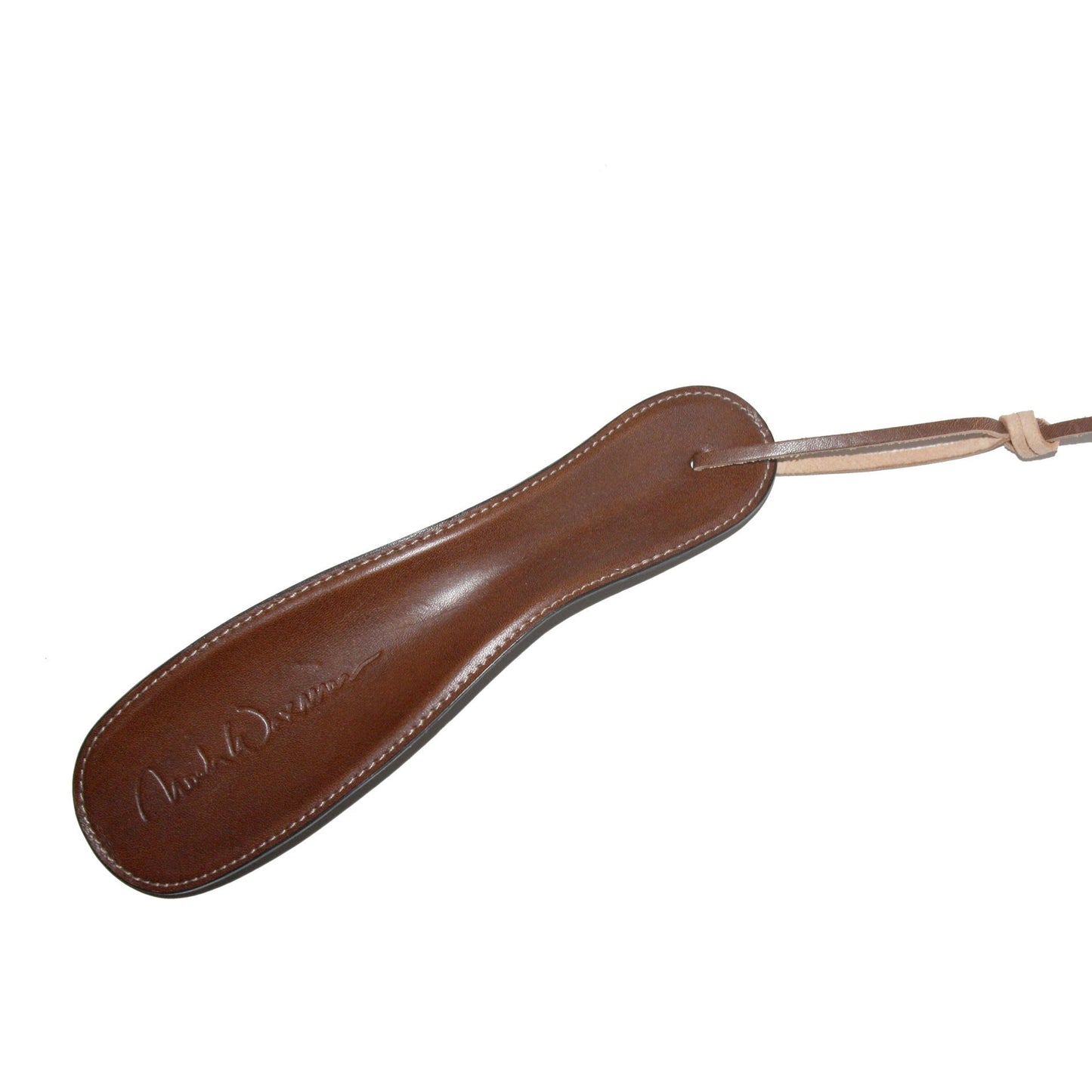 shoe horns, leather, different lengths, burnished brown, cognac, beige, small, large